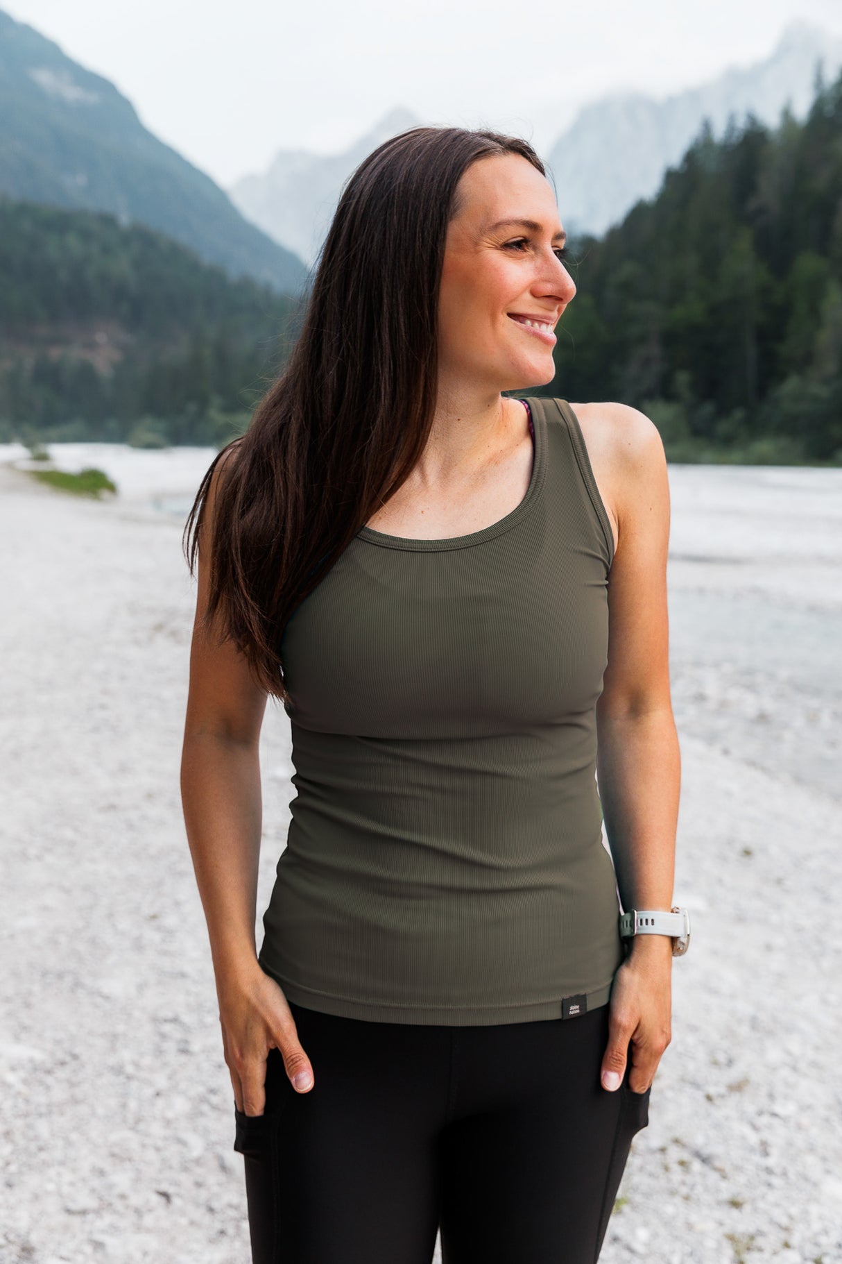 Aerial Ribbed Tank Top Khaki