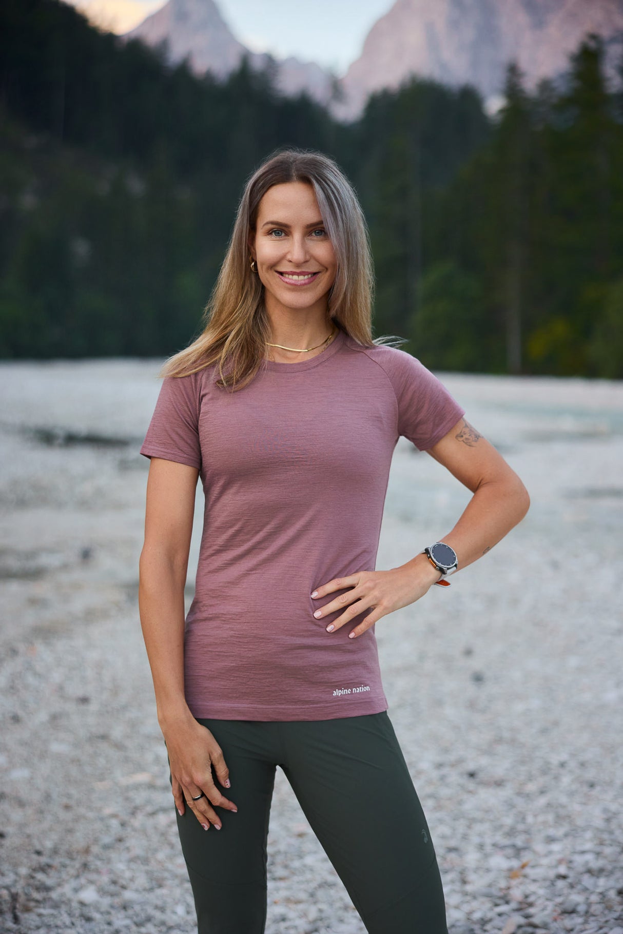T-shirt a maniche corte in merino Aubergine