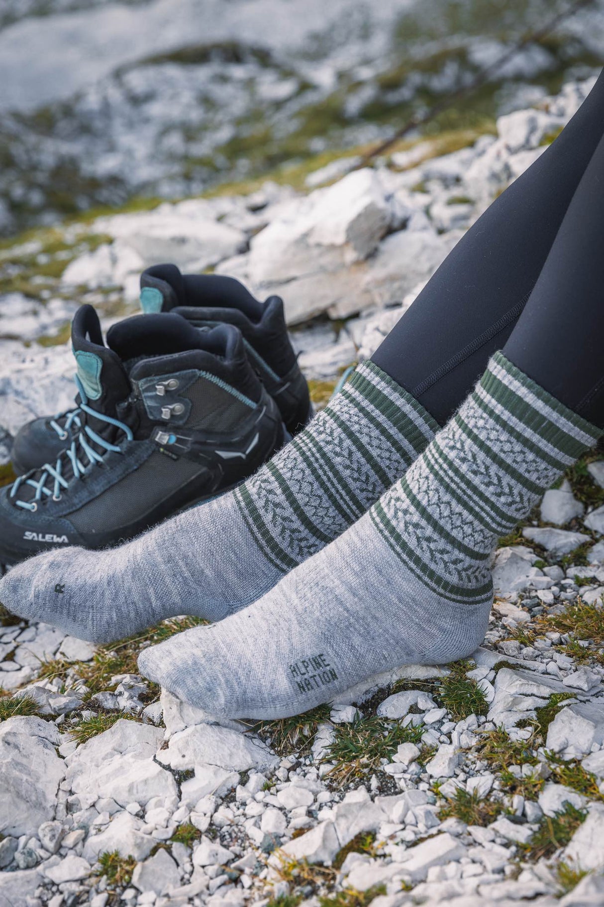 Abisko merino nogavice - Fern Green