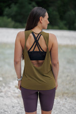 Vagabond Open Back Tank Top - Khaki