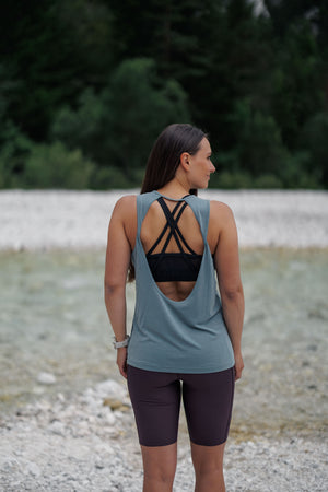 Vagabond Open Back Tank Top - Stone Blue