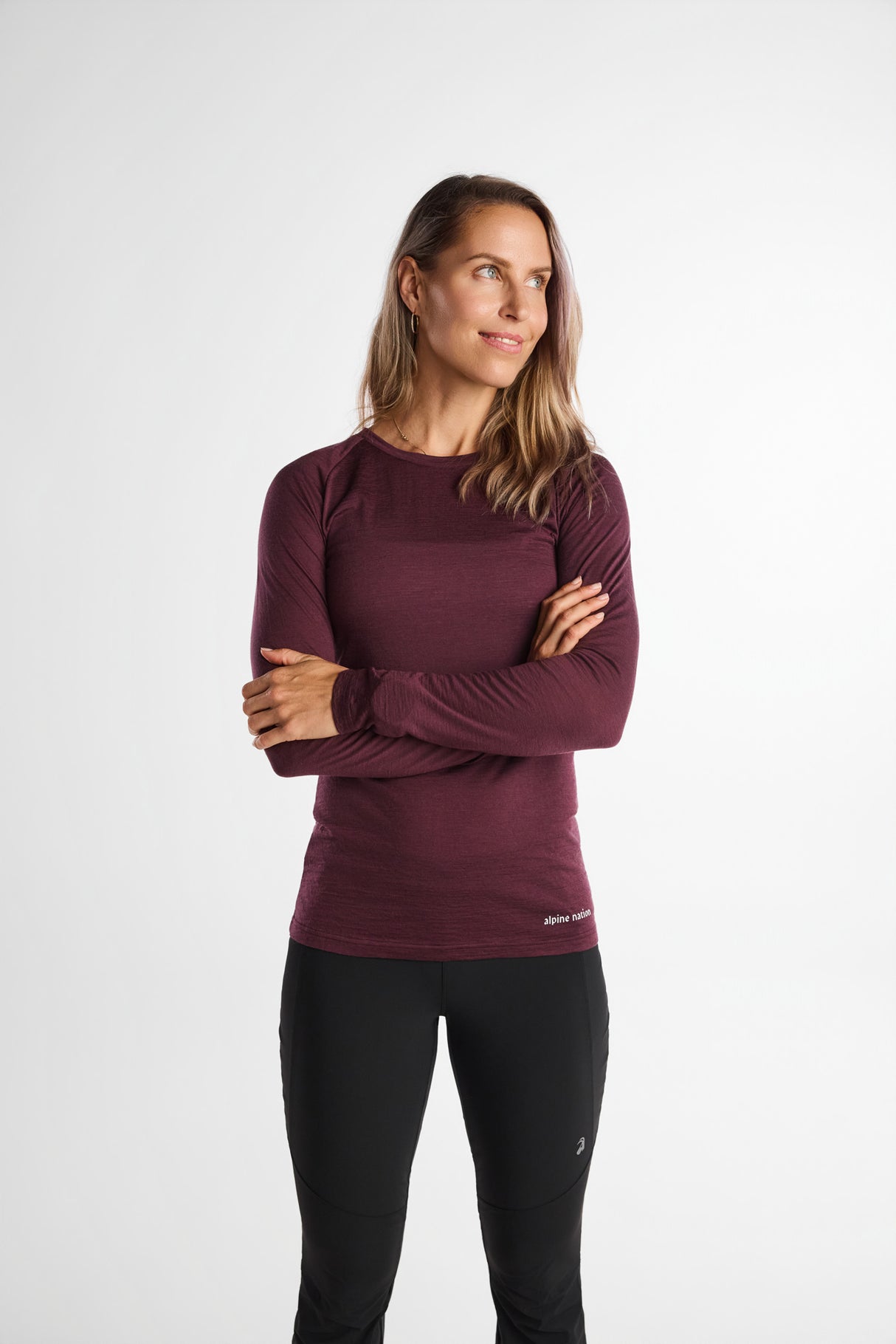 Maglia a maniche lunghe in merino Aubergine