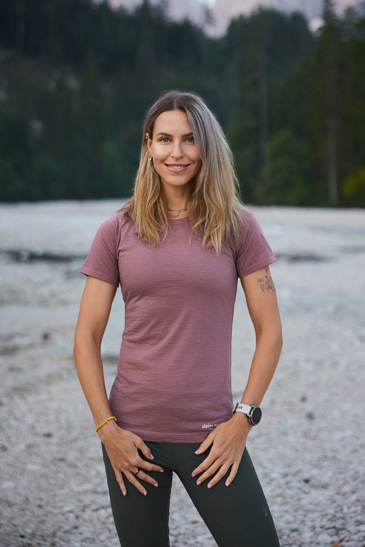T-shirt a maniche corte in merino Aubergine