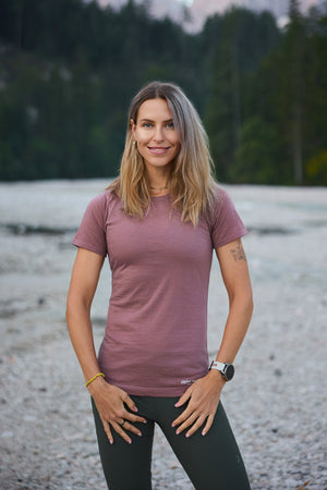 T-shirt a maniche corte in merino Aubergine