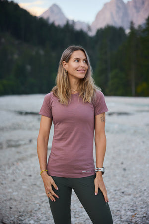T-shirt a maniche corte in merino Aubergine