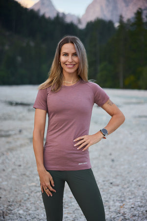 T-shirt a maniche corte in merino Aubergine
